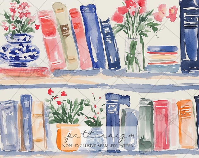 Seamless Bookshelf Pattern Digital Download – Cozy Library Design, Academic Printable, Reading Theme Fabric & Decor