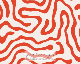 Abstract Red Wavy Pattern Digital Paper – Modern Organic Lines, Bold Seamless Retro Design
