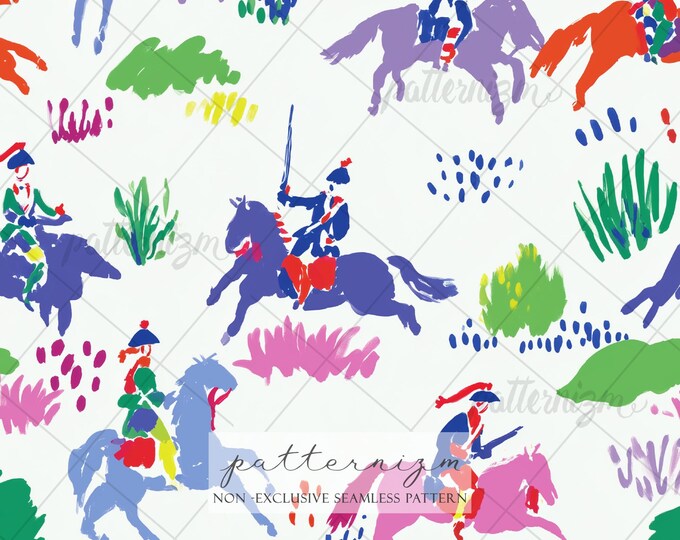 Equestrian Horse Rider Seamless Pattern – Whimsical Cavalry Illustration Repeat