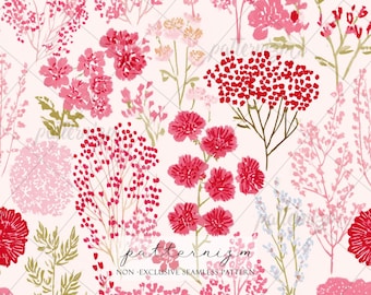 Pink Meadow Floral Seamless Pattern – Romantic Valentine Flowers, Soft Digital Paper for Cards & Fabric