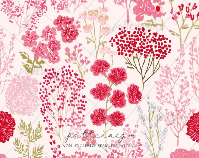 Pink Meadow Floral Seamless Pattern – Romantic Valentine Flowers, Soft Digital Paper for Cards & Fabric