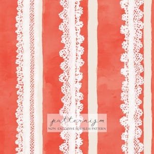 Red Lace Stripe Seamless Pattern – Vintage Valentine Ribbons and Stripes, Shabby Chic Digital Paper