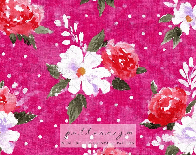 Pink Floral Pattern, Bold Flower Seamless Design, Romantic Fabric Print, Feminine Botanical Pattern