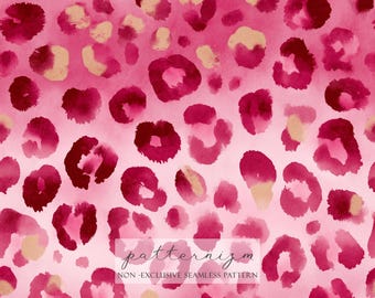 Rosa Leopard Muster - Aquarell Hot Pink & Gold Tier Druck Digitales Papier für Mode, Stoff, Scrapbooking, Dekor,