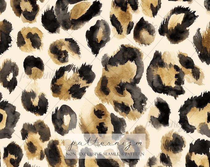 Watercolor Leopard Seamless Pattern – Soft Black and Beige Animal Print for Fashion, Crafting, Scrapbook and Digital Projects