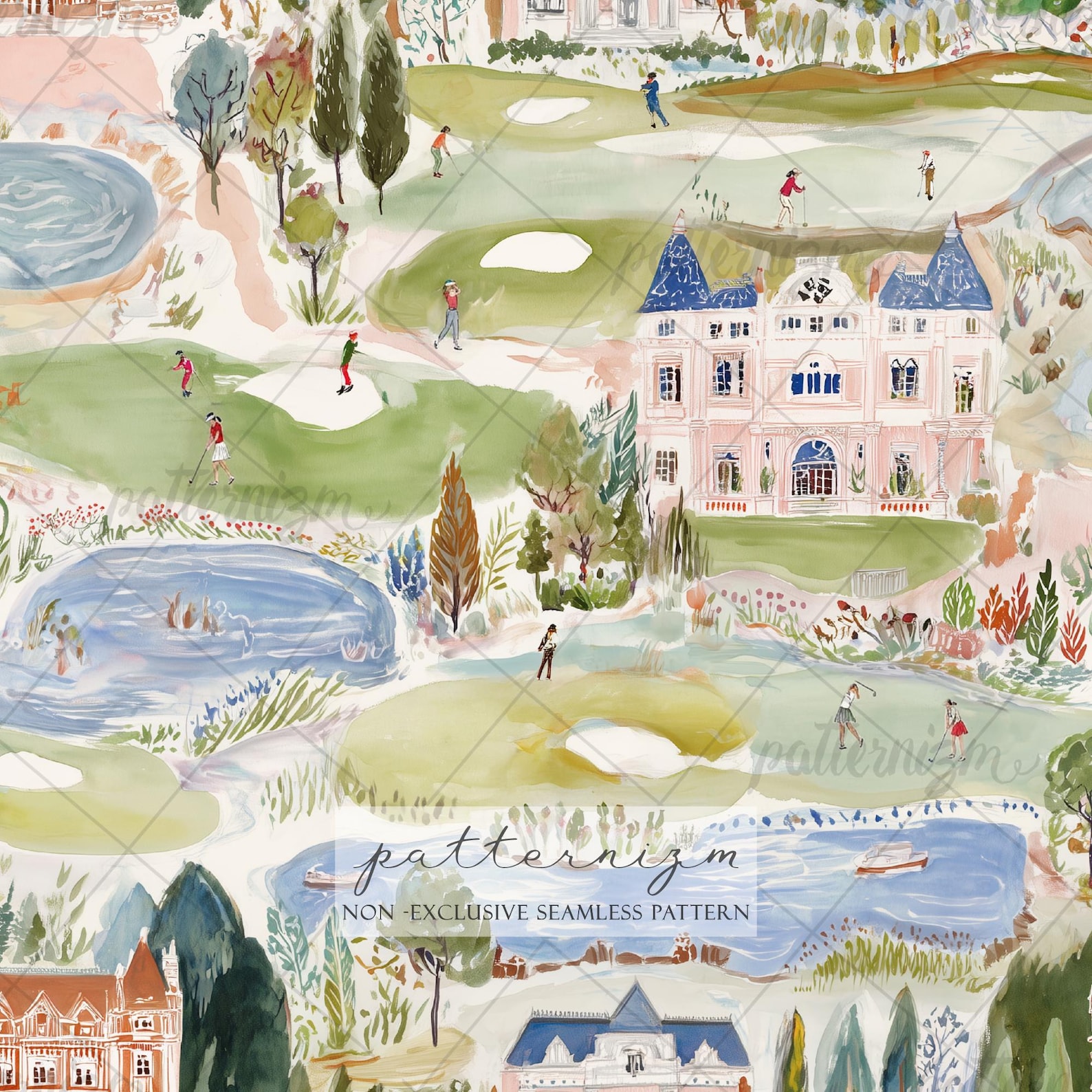 Seamless Golf Course Pattern Digital Download – Whimsical Country Club ...