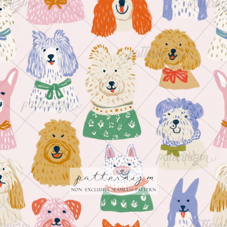 Cute Dog Seamless Pattern Digital Download – Painted Puppy Portrait ...