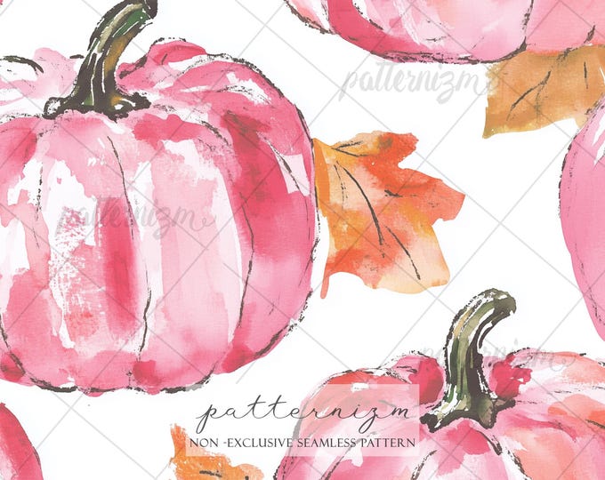 Seamless Pink Pumpkin Pattern Digital Download – Cute Fall Harvest Illustration, Autumn Cottagecore Fabric Design