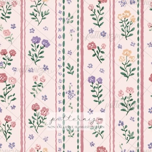 Pink Pastel Spring Floral Seamless Background, Stripe Floral Pattern, Seamless Ditsy Floral Pattern, Repeat, Wallpaper, Scrapbook, Journal