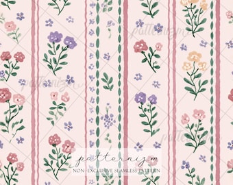 Różowe pastelowe wiosenne kwiaty bezszwowe tło, kwiatowy wzór w paski, bezszwowy drobny kwiatowy wzór, powtarzanie, tapeta, album ze zdjęciami, dziennik