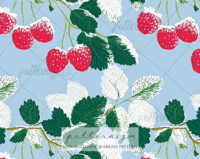 Strawberry Botanical Seamless Pattern – Fresh Fruit & Leaf Design, Modern Nature Repeat