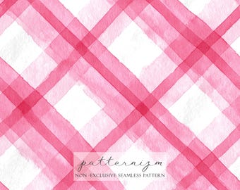 Pink Watercolor Tartan Seamless Pattern – Soft Plaid Texture Digital Paper for Crafts, Scrapbooking & Fabric