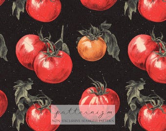 Vintage Tomato Seamless Pattern Digital Download – Botanical Vegetable Print, Farm Market Kitchen Fabric Design