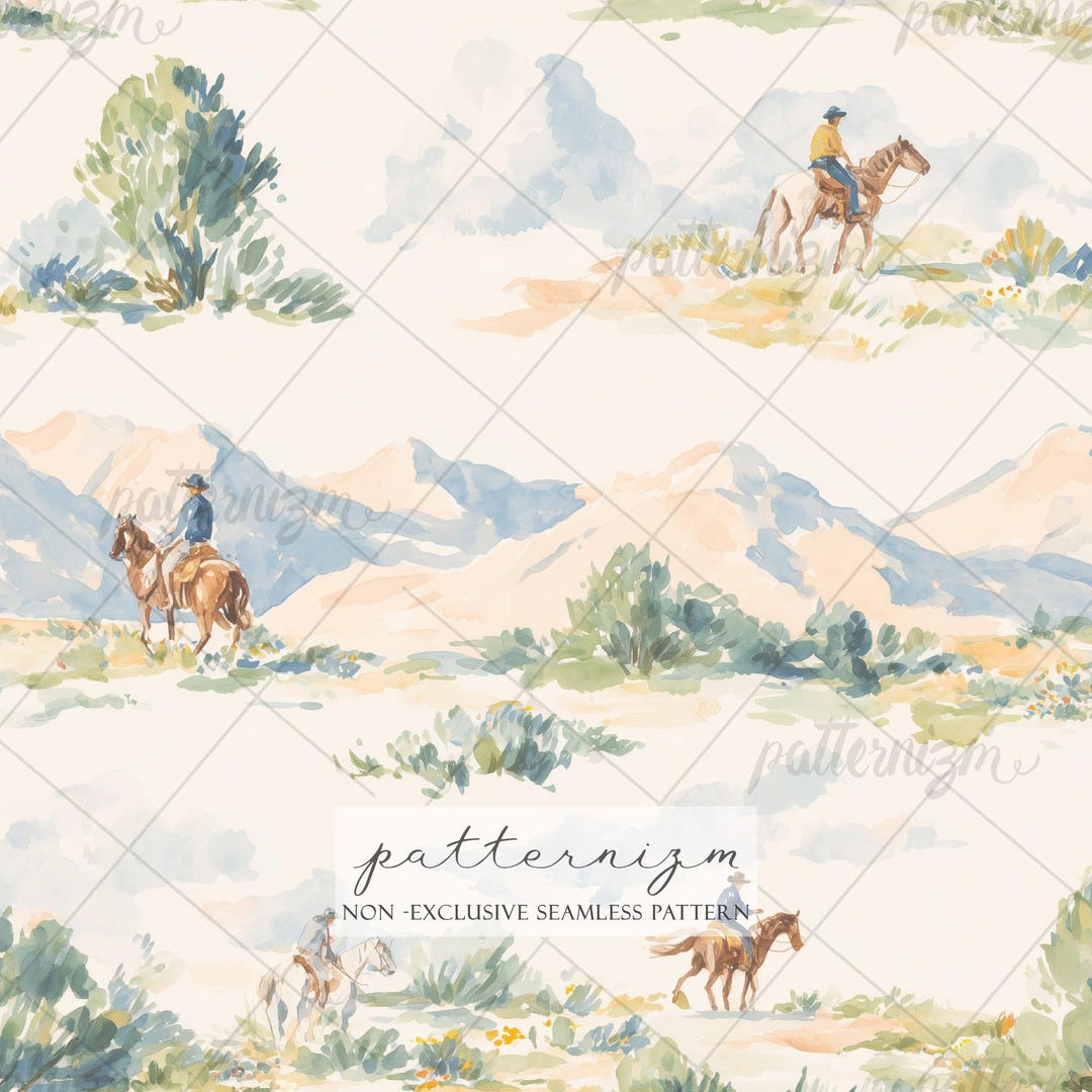 Rustic Western Patterns Seamless Western Cowboy Landscape Pattern Digital Download – Watercolor ...