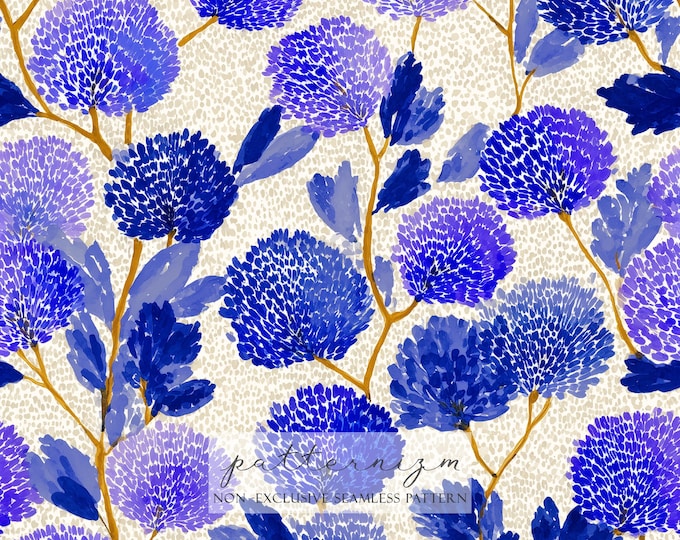 Seamless Floral Pattern Paper – Blue Purple Spring Wildflower, Painterly Botanical Thistle, Wedding Background, Repeat, Scrapbook, Journal