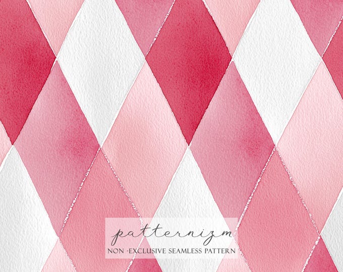 Pink Argyle Seamless Pattern Digital Download – Preppy Harlequin Watercolor Repeat, Grandmillennial Fabric for Crafts
