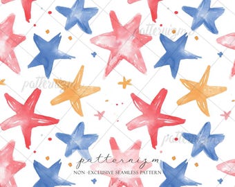 Watercolor Starfish Seamless Pattern Digital Download – Coastal Beach Summer Ocean Fabric Design