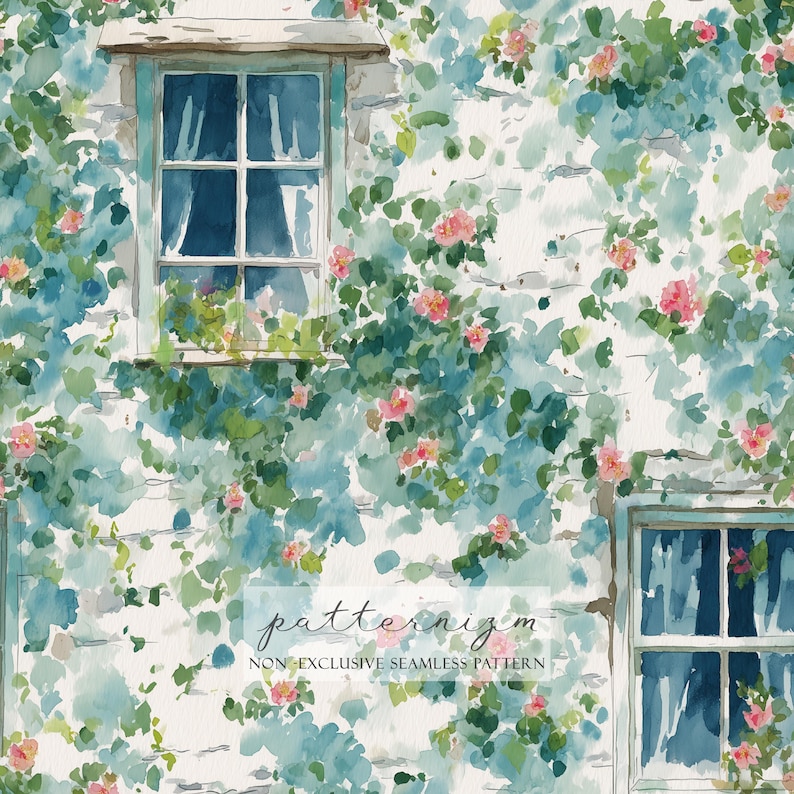 Window Decor Pattern Cottage Window Seamless Pattern – Vintage House Windows With Climbing ...