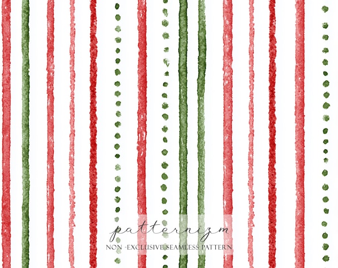 Seamless Christmas Stripe Pattern Digital Download – Red & Green Watercolor Lines, Minimal Holiday Background, Digital, Trendy, Trending Now