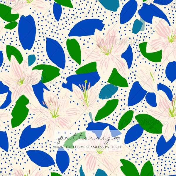 Elegant White Lily Seamless Pattern – Cottagecore Floral on Dotted Background, Summer Flower Digital Download, Delicate Botanical