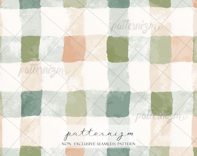 Seamless Pastel Gingham Pattern Digital Download – Soft Painted Checks, Neutral Cottage Fabric