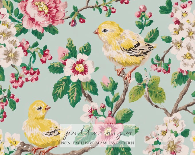 Yellow Baby Chick Seamless Pattern Digital Paper – Cute Farm Nursery Watercolor Repeat Design