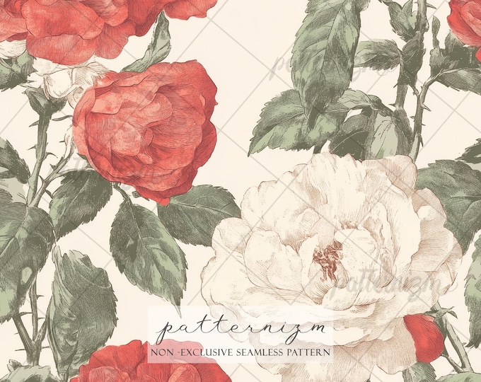 Seamless Vintage Rose Pattern Digital Download – Classic Botanical Floral Design, Antique Garden Print, Elegant Fabric & Wallpaper