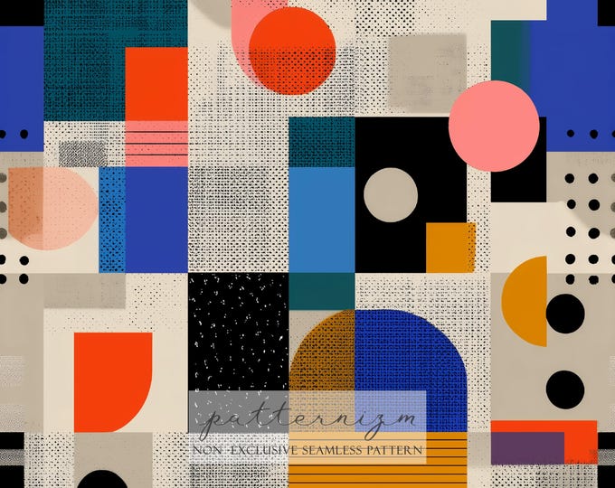 Retro Geometric Seamless Pattern Digital Paper – Colorful Abstract Blocks and Shapes for Bold Modern Crafts & Design