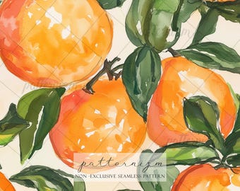 Orange Seamless Pattern, Citrus Fruit Design, Summer Fresh Pattern, Kitchen Fruit Print, Botanical Orange Fabric