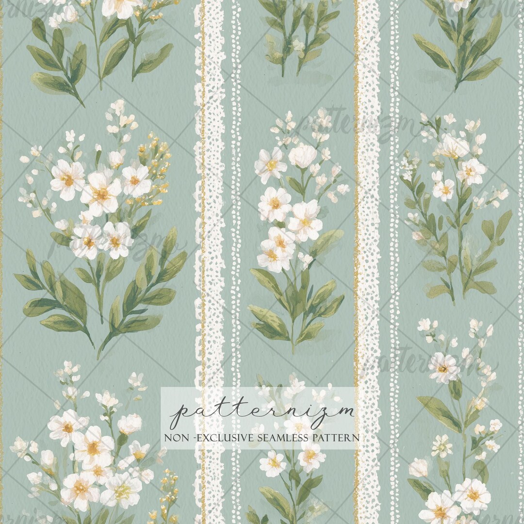 Seamless Floral Stripe Pattern Digital Download – Painted Blue Pink ...