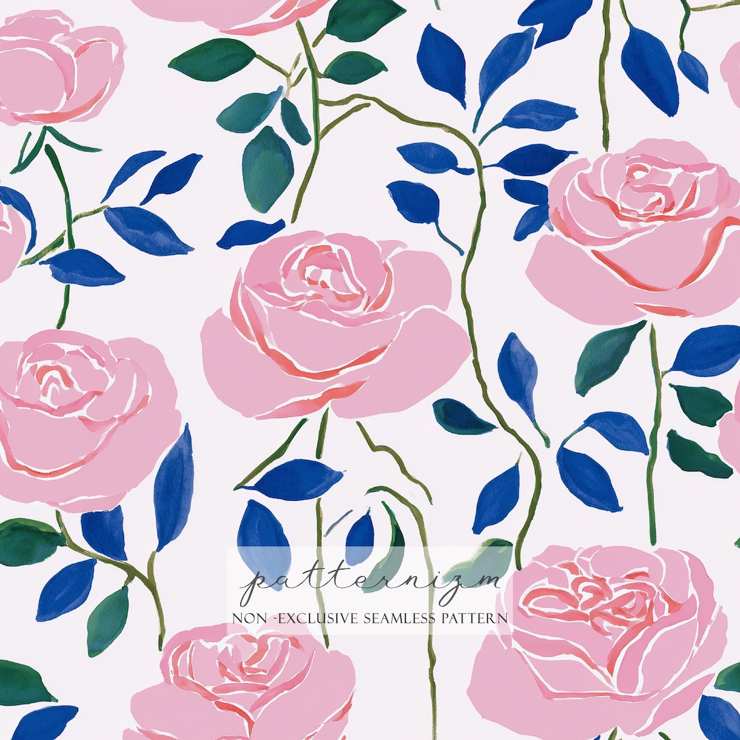 Watercolor Pink Rose Pattern Digital Paper – Soft Romantic Roses on ...