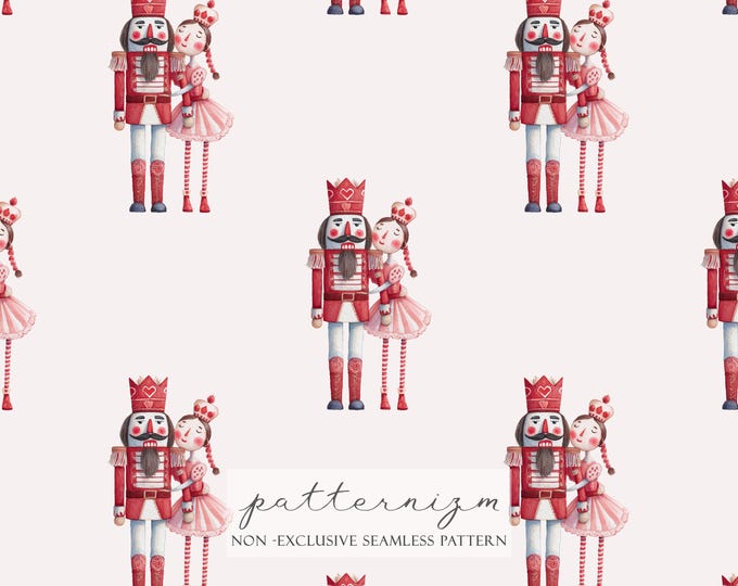 Nutcracker Couple Seamless Pattern – Cute Ballet Valentine Repeat Design for Fabric & Crafts