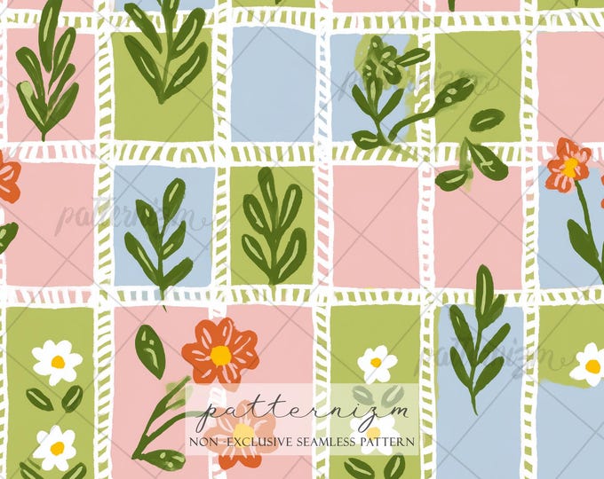 Seamless Floral Window Box Pattern Digital Download – Cottagecore Garden Design, Whimsical Flower & Leaf Fabric for Kids