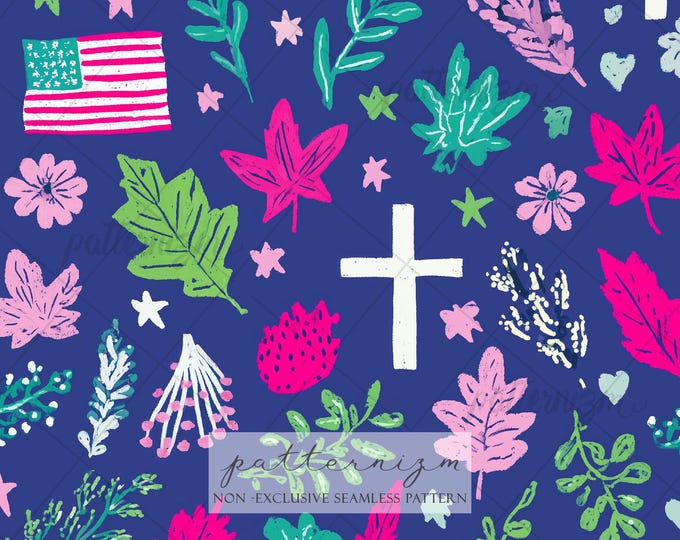 4th of July Americana Seamless Pattern – Patriotic Icons Repeat, Christian, Cross
