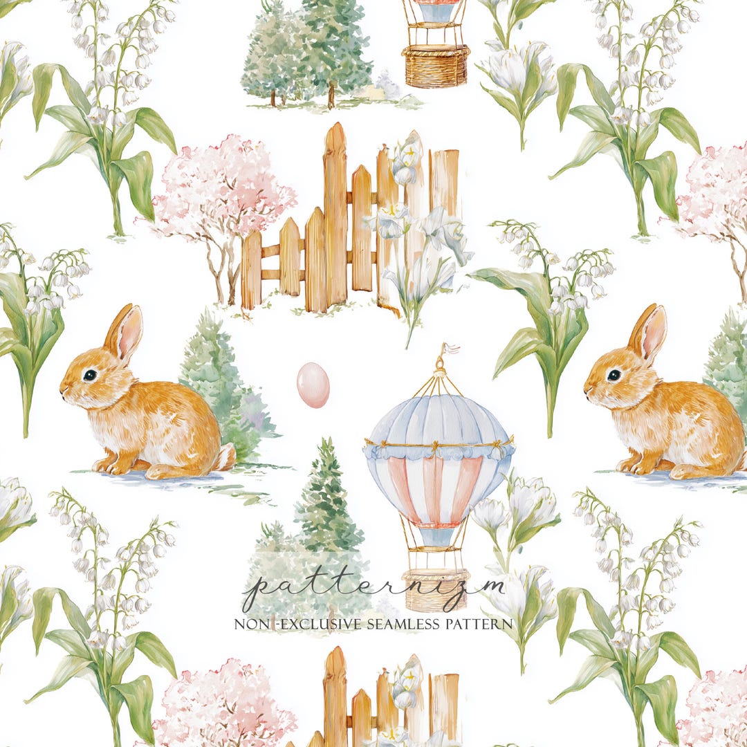 Spring Garden Seamless Pattern Digital Paper – Easter Bunny Cottagecore ...