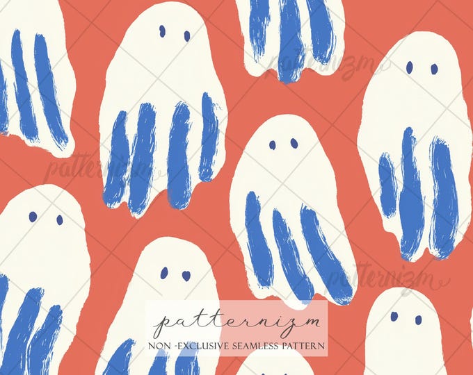 Minimal Ghost Seamless Pattern – Playful Drawn Halloween Spirit Design, Cute Modern Repeat