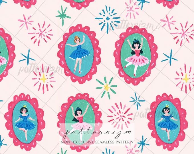 Vintage Ballet Cameo Seamless Pattern – Whimsical Ballerina Frame Repeat