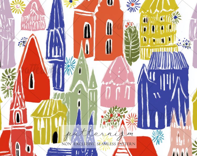 Haunted Village Halloween Seamless Pattern – Spooky Town Repeat