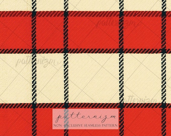 Christmas Plaid Seamless Pattern Digital Download, Red Cream Black Heritage Tartan Woven Holiday Design
