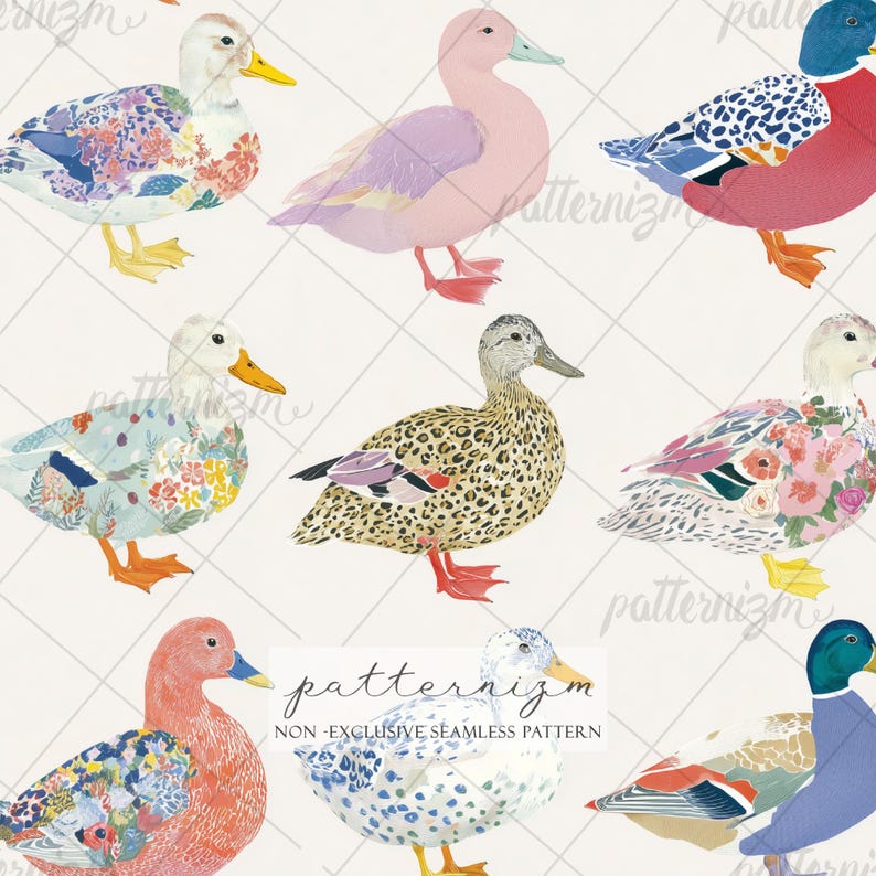 Seamless Colorful Duck Pattern Digital Download – Whimsical Decorative ...