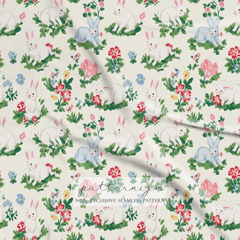 Seamless Bunny Garden Pattern Digital Download – Cute Easter Rabbits ...