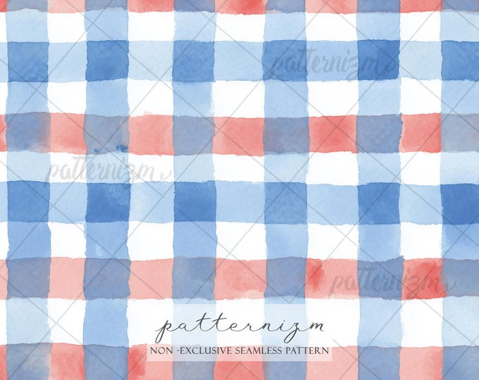 Seamless Patriotic Gingham Pattern Digital Download – Red Blue Checkered Design, 4th of July Picnic Fabric, Americana Summer Print