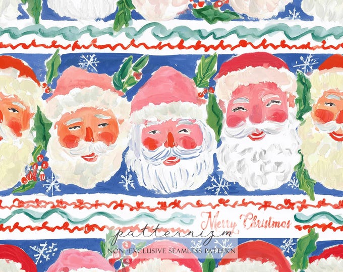 Seamless Santa Pattern Paper – Retro Christmas Design, Vintage Holiday Paper, Merry Christmas Fabric, Digital, Trendy, Trending Now