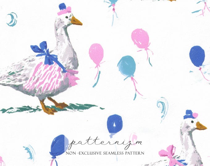 Whimsical Party Goose Seamless Pattern – Patriotic Costume Digital Download, Celebration Balloon Art, Cute Animal Birthday Fabric Design