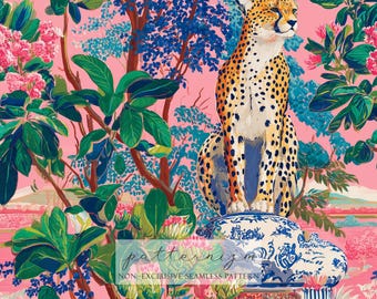 Aquarell Geparden Muster Digitales Papier - Pink Jungle Leopard, Bold Feminine Seamless Animal Print
