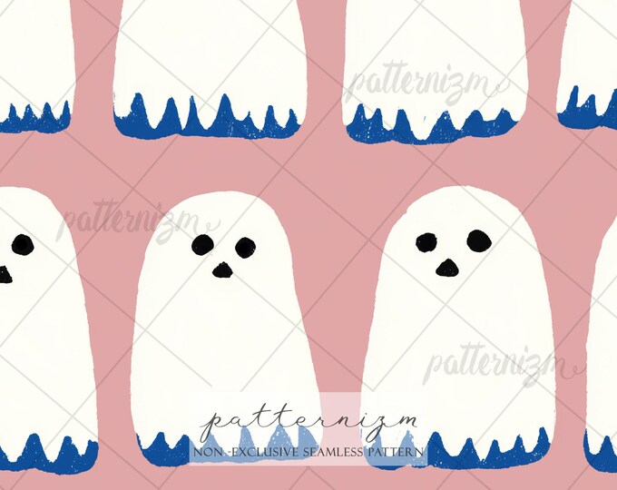 Minimal Ghost Pattern Digital Download – Cute Simple Halloween Seamless Design, Soft Pink Spooky Pattern, Kids Friendly Art