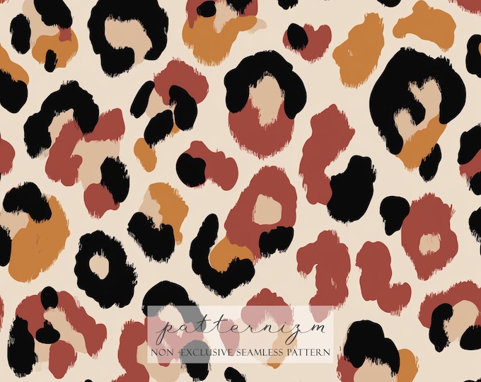 Modern Leopard Seamless Pattern – Painted Animal Print in Warm Neutrals, Trendy Digital Paper