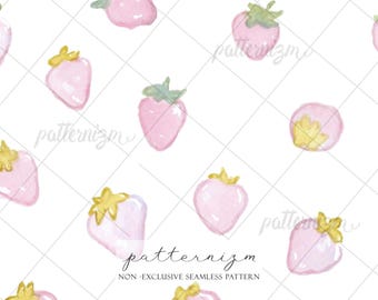 Pink Strawberry Seamless Pattern Digital Download – Sweet Pastel Berry Print, Coquette Nursery Fabric Design