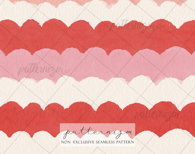 Seamless Scalloped Stripe Pattern Digital Download – Painted Wavy Borders, Pink Red Fabric