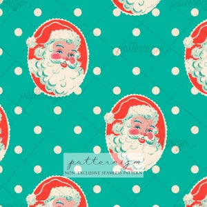 Vintage Santa Claus Seamless Pattern Digital Download – Retro Christmas Polka Dot Print, Holiday Fabric, Festive Wrapping Paper